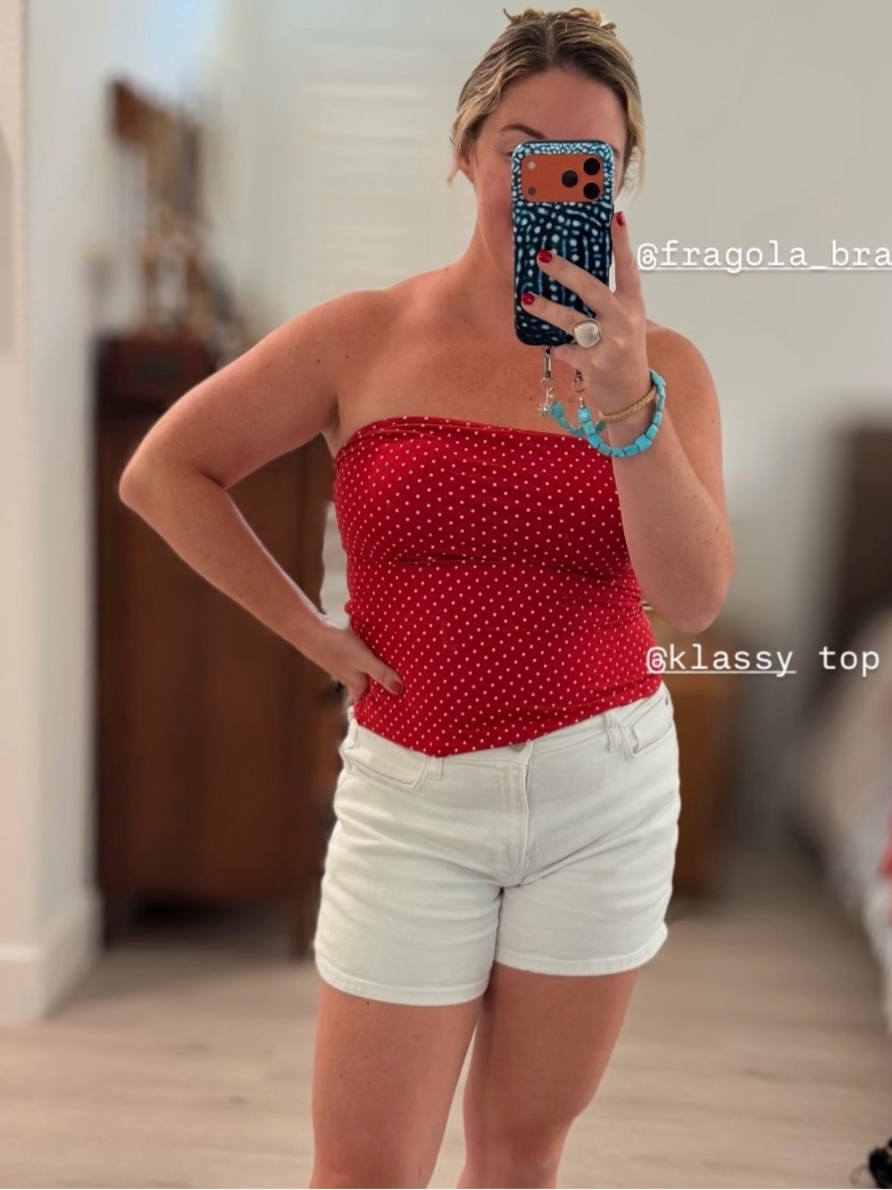 Klassy red polka dot top